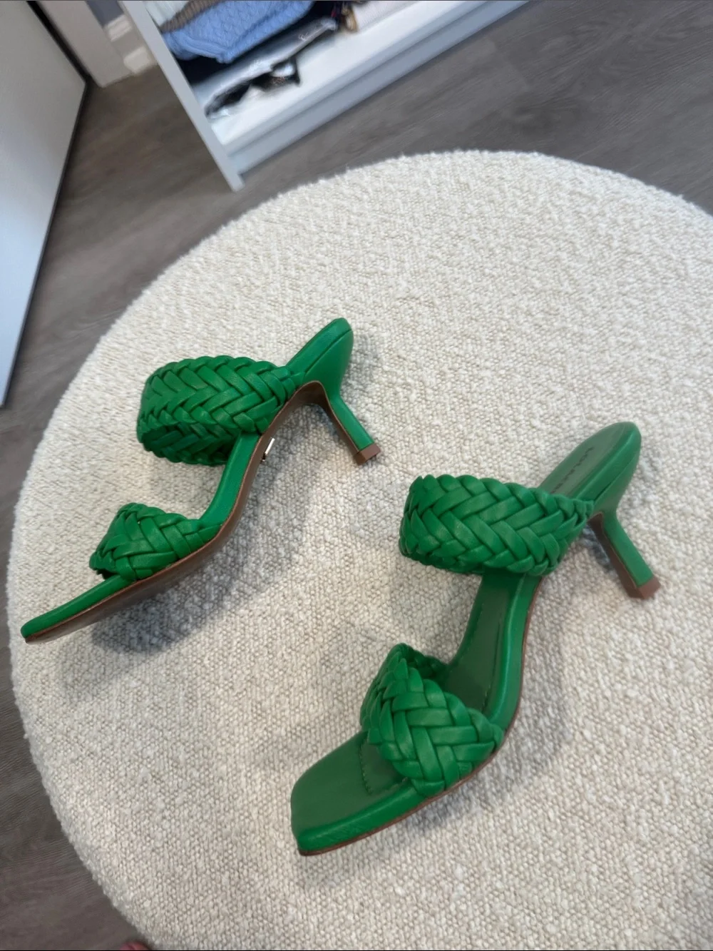 Green Braided Double-Strap Heeled Sandals for Women